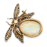 Antique Victorian 9k Yellow Gold 18.36ct Opal & Diamond Bee Brooch