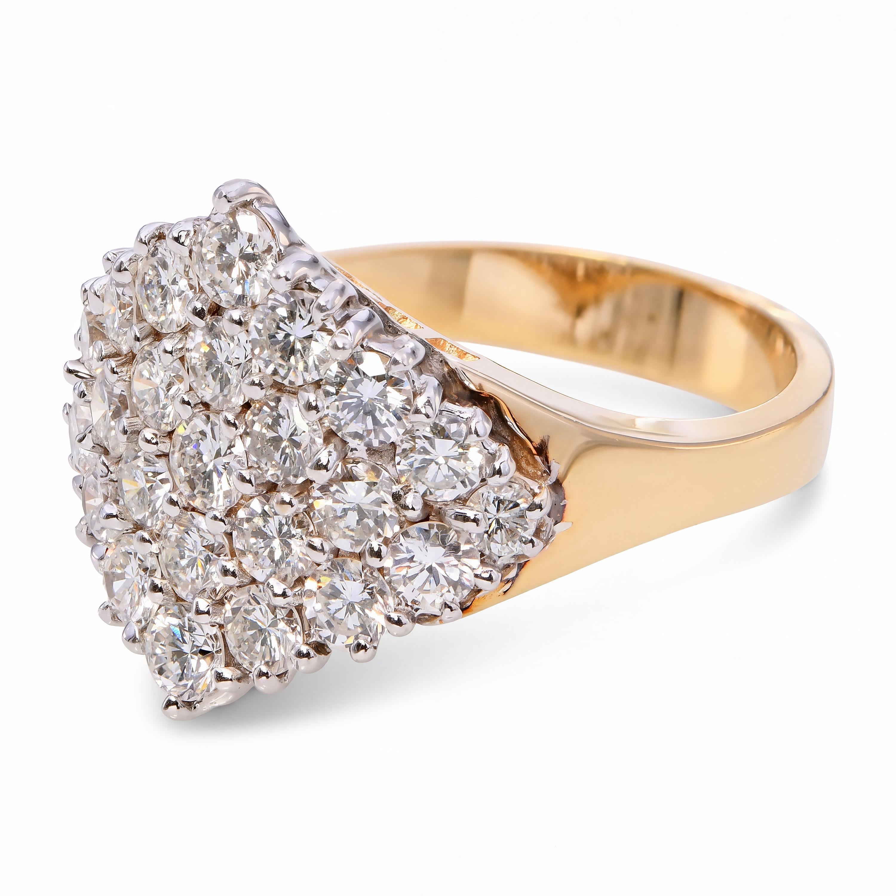 Vintage 14k Yellow Gold and Platinum 1.48tcw Diamond Pave Cluster Ring