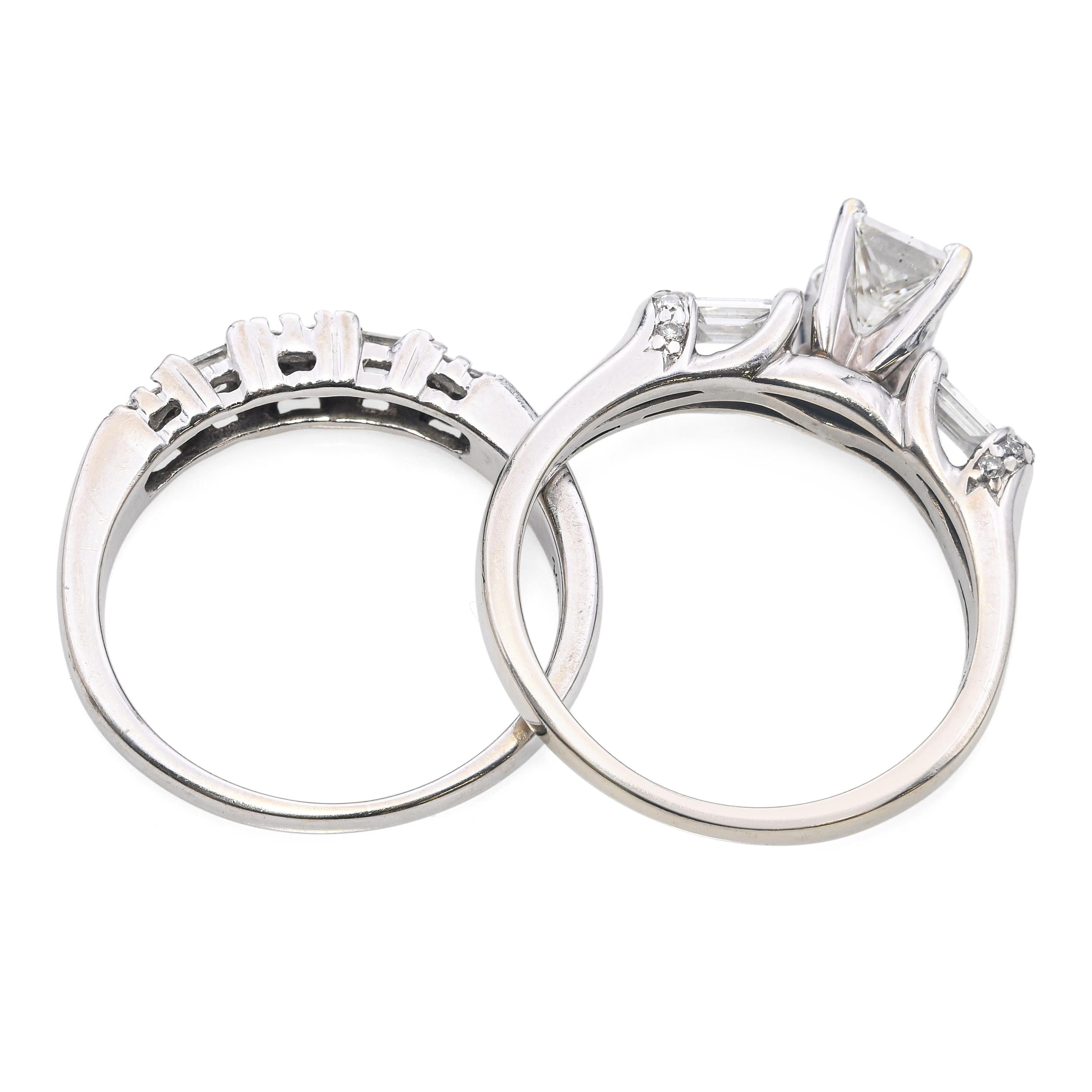 Vintage 14k White Gold 1.32tcw Diamond Engagement Ring Set