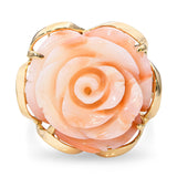 Vintage Yellow Gold Carved Coral Rose Statement Ring