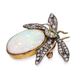 Antique Victorian 9k Yellow Gold 18.36ct Opal & Diamond Bee Brooch