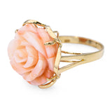 Vintage Yellow Gold Carved Coral Rose Statement Ring
