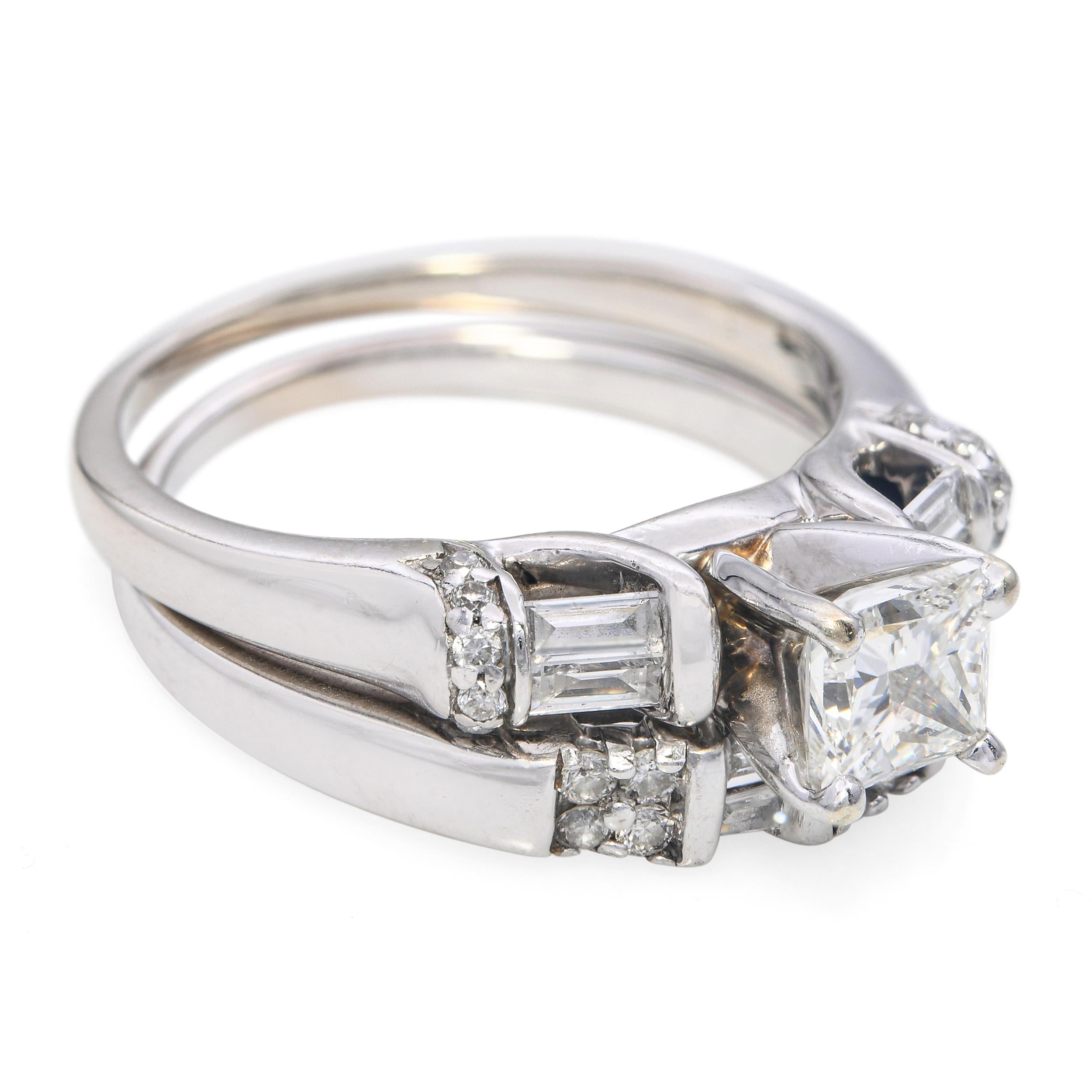 Vintage 14k White Gold 1.32tcw Diamond Engagement Ring Set