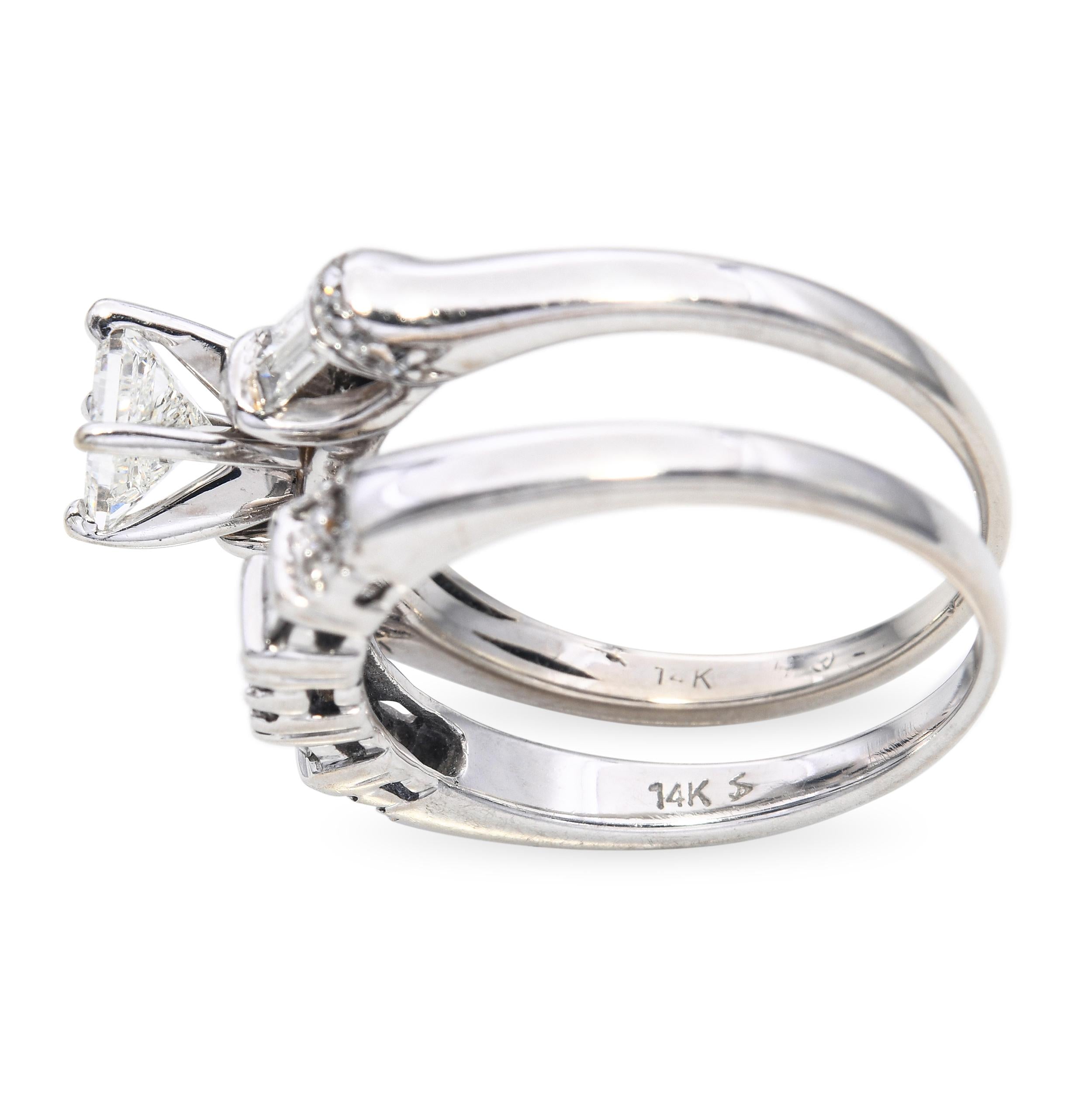 Vintage 14k White Gold 1.32tcw Diamond Engagement Ring Set