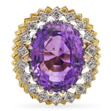 Vintage 14k Gold 11ct Amethyst and Diamond Cocktail Ring