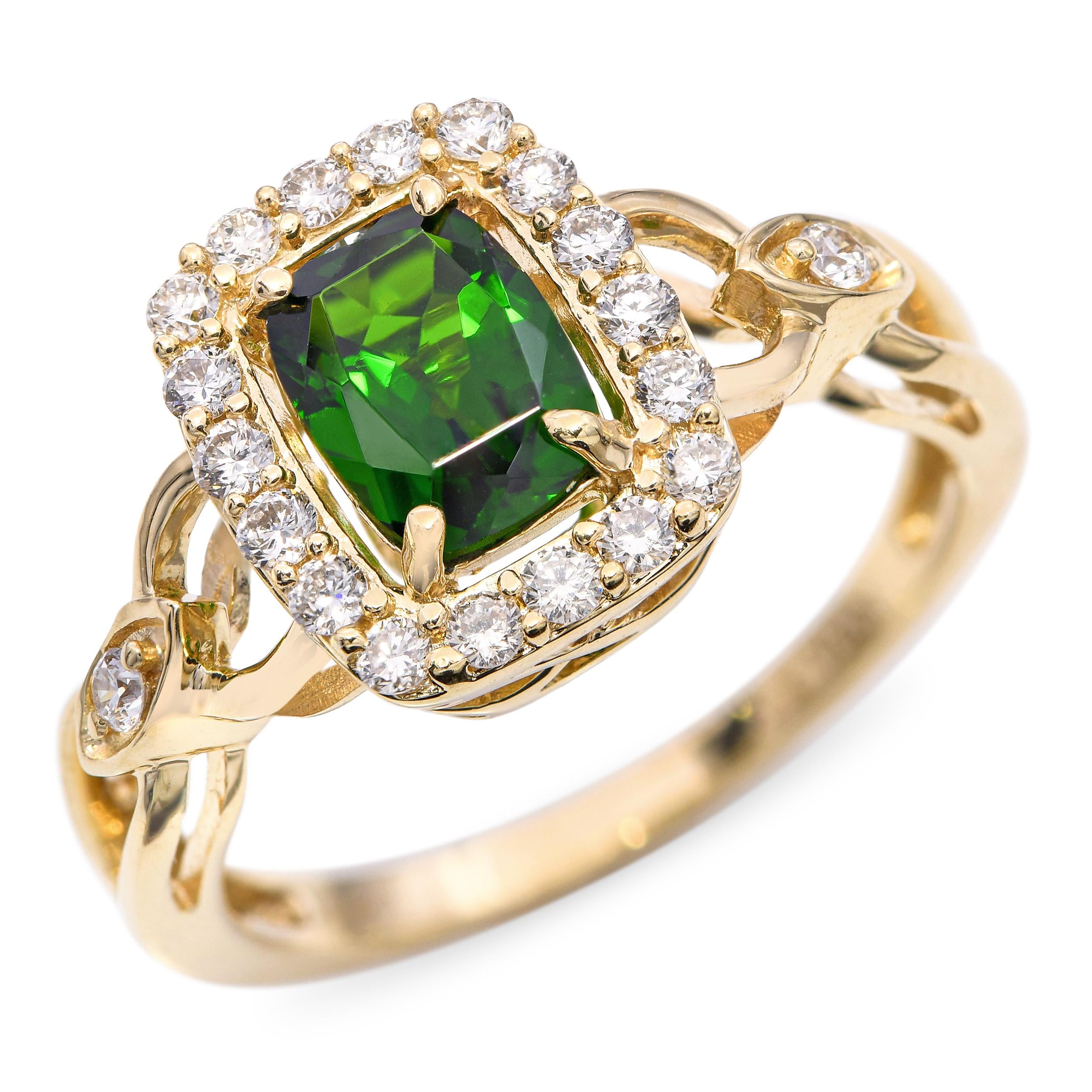 LeVain 14k Yellow Gold Chrome Diopside and Diamond Ring