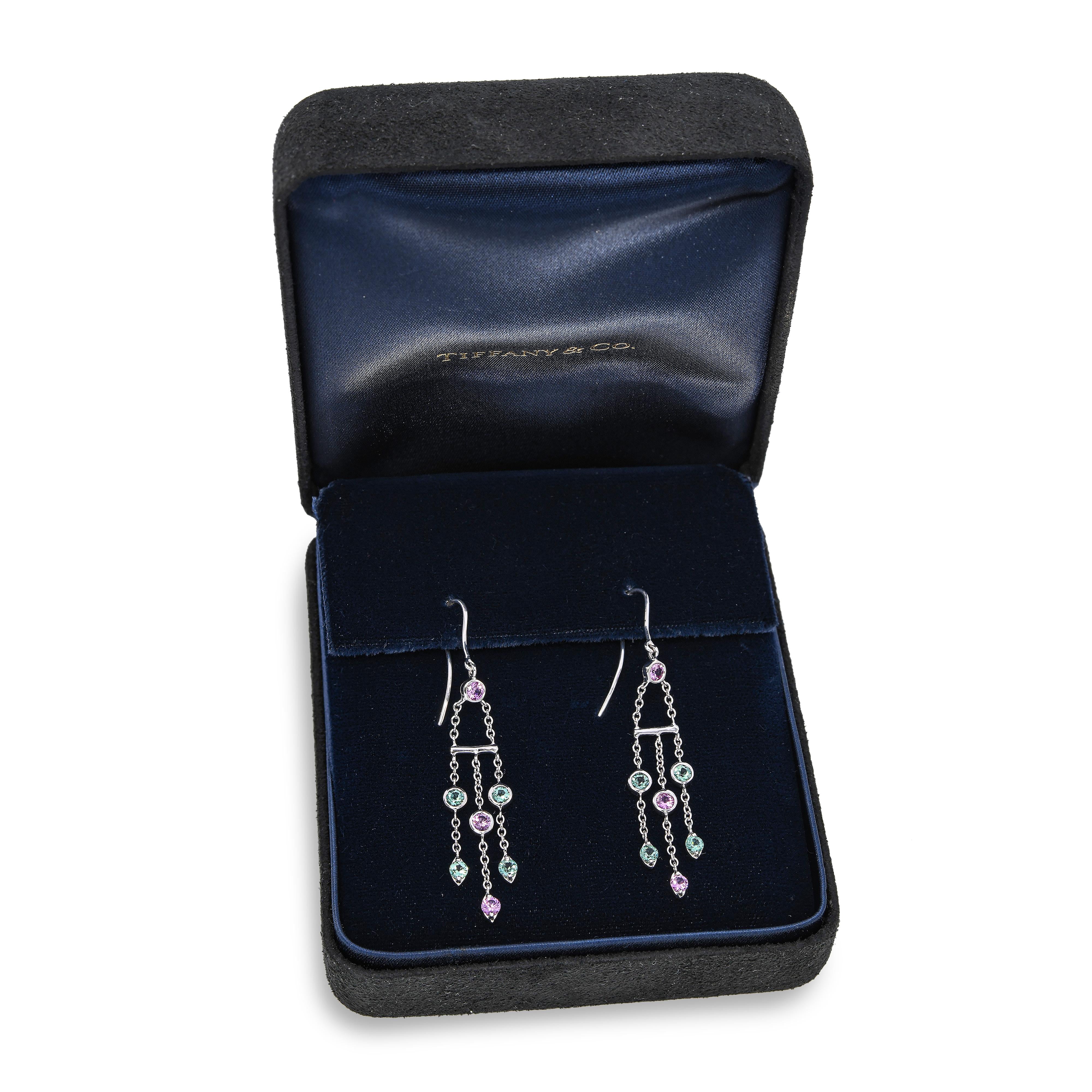 Tiffany & Co. 18k White Gold Tourmaline, Pink Sapphire Fringe Earrings