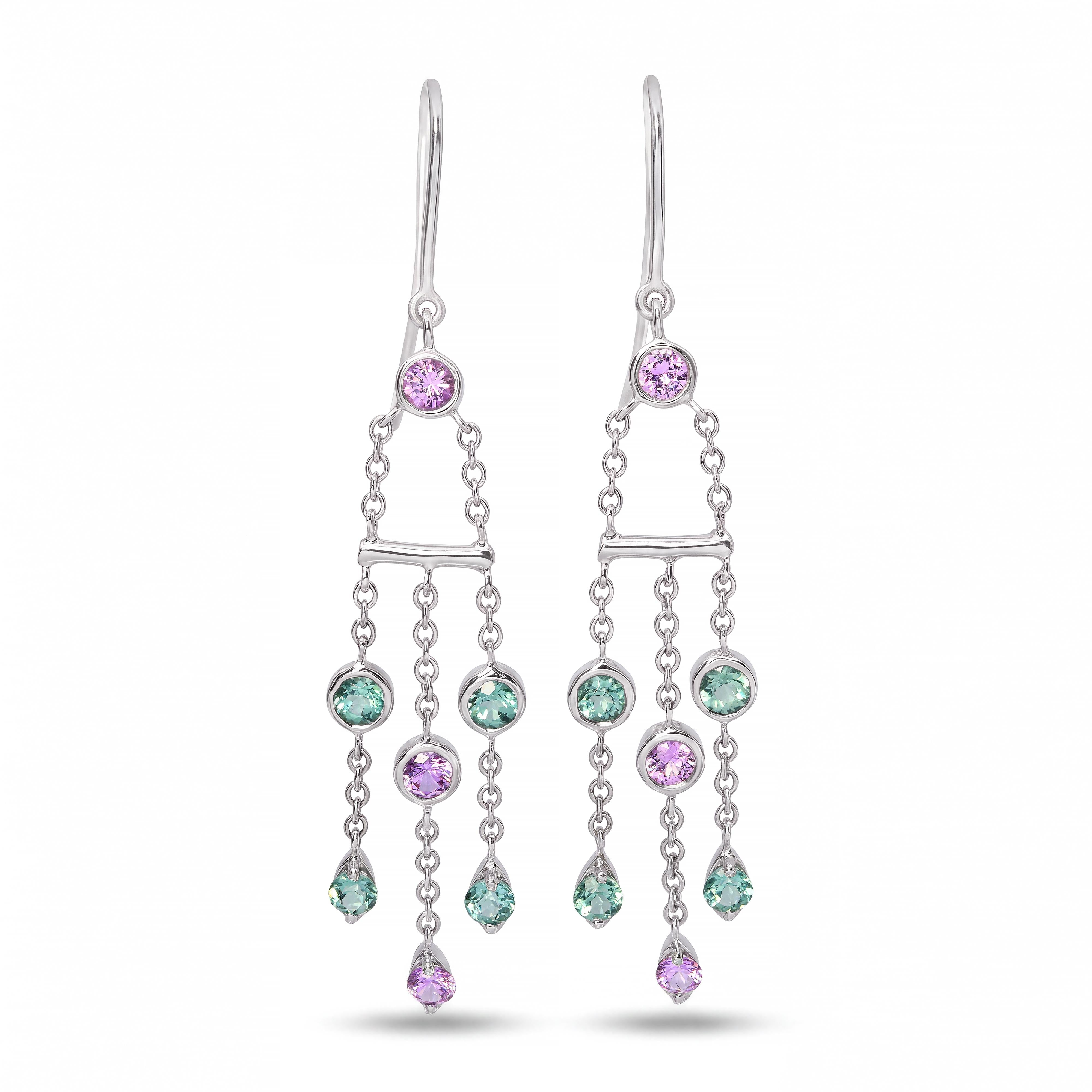 Tiffany & Co. 18k White Gold Tourmaline, Pink Sapphire Fringe Earrings