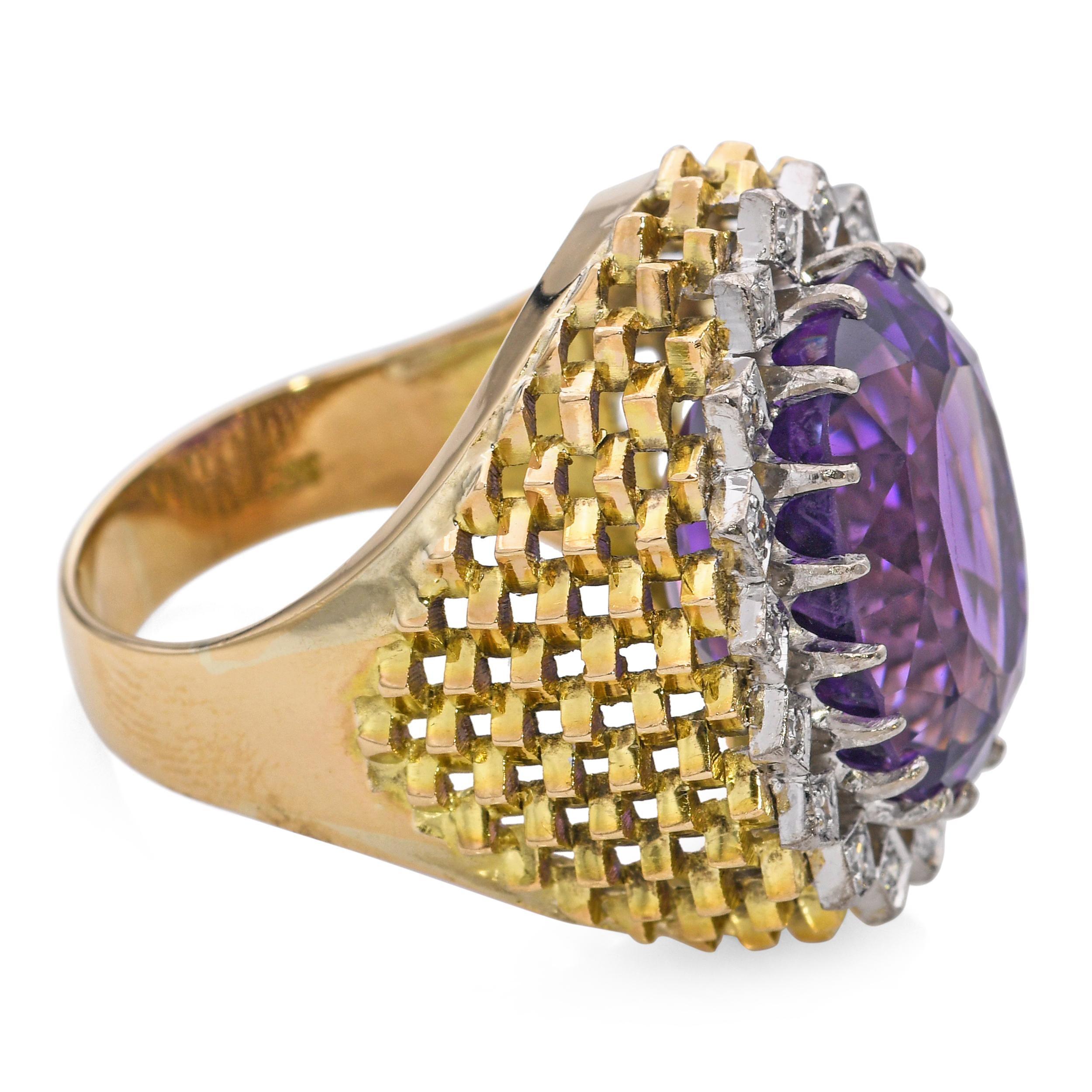 Vintage 14k Gold 11ct Amethyst and Diamond Cocktail Ring