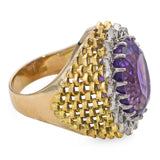 Vintage 14k Gold 11ct Amethyst and Diamond Cocktail Ring
