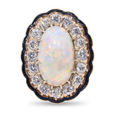 Vintage Yellow Gold 4.42ct Opal & 1.70ctw Diamond Enamel Accented Ring
