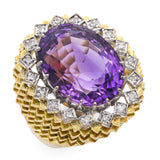 Vintage 14k Gold 11ct Amethyst and Diamond Cocktail Ring