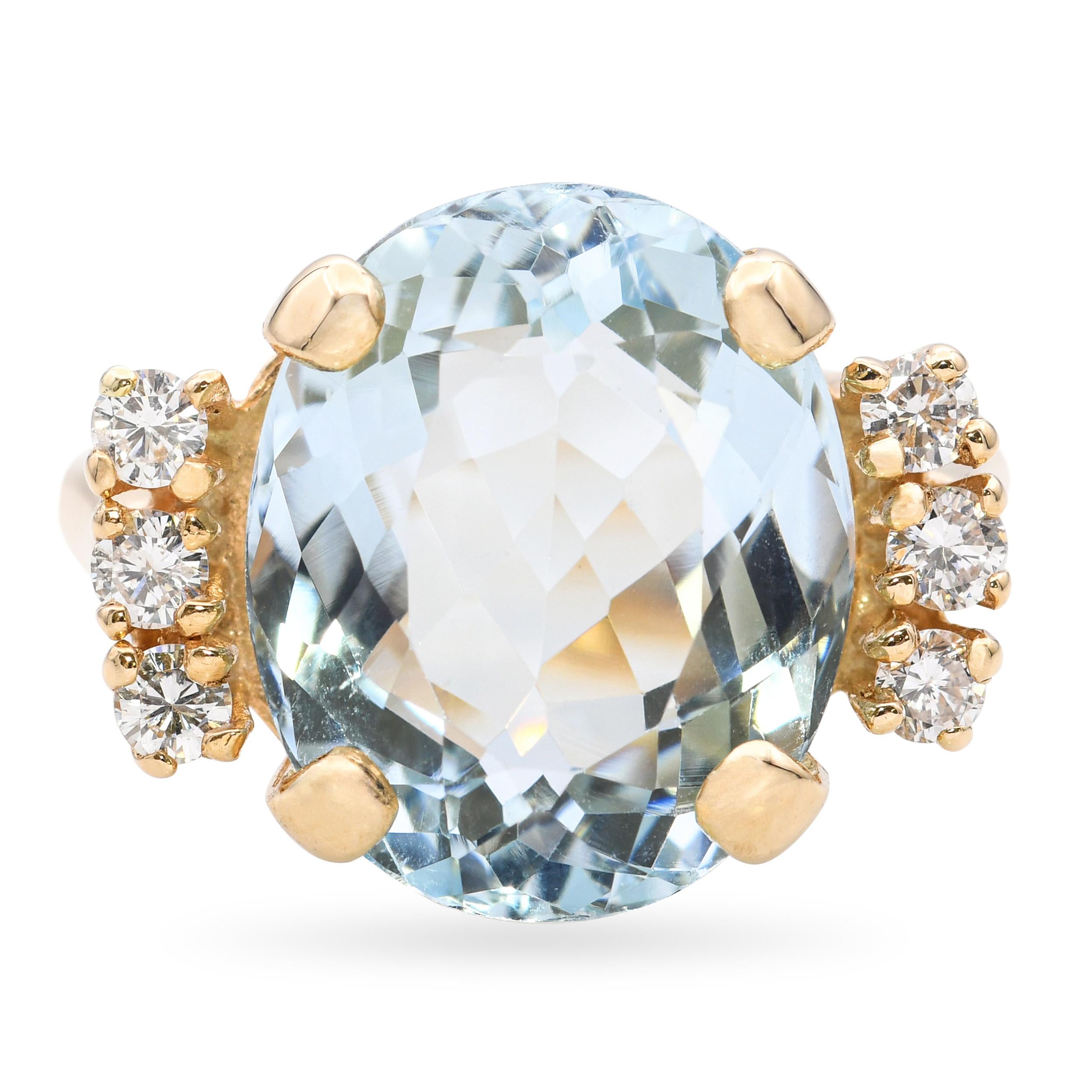 14k Yellow Gold Aquamarine and Diamond Ring