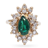 Vintage 14k Yellow Gold 1.03ct Emerald and Diamond Statement Ring