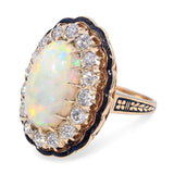 Vintage Yellow Gold 4.42ct Opal & 1.70ctw Diamond Enamel Accented Ring