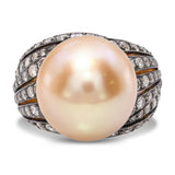 Vintage 18k Yellow Gold Golden South Sea Pearl & Diamond Ring