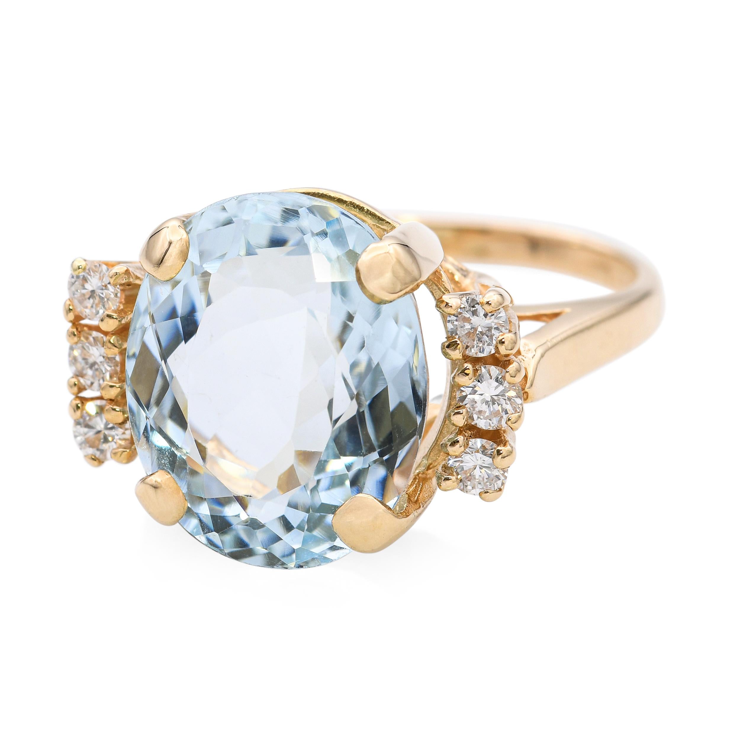 14k Yellow Gold Aquamarine and Diamond Ring