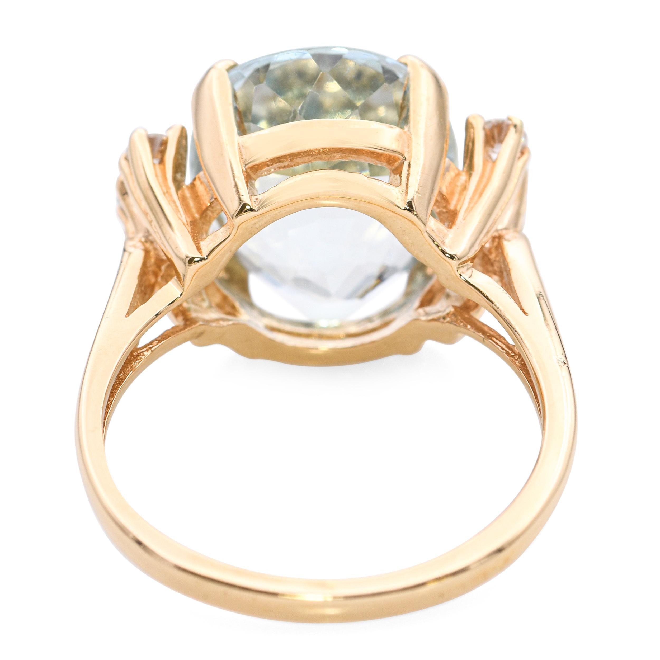 14k Yellow Gold Aquamarine and Diamond Ring