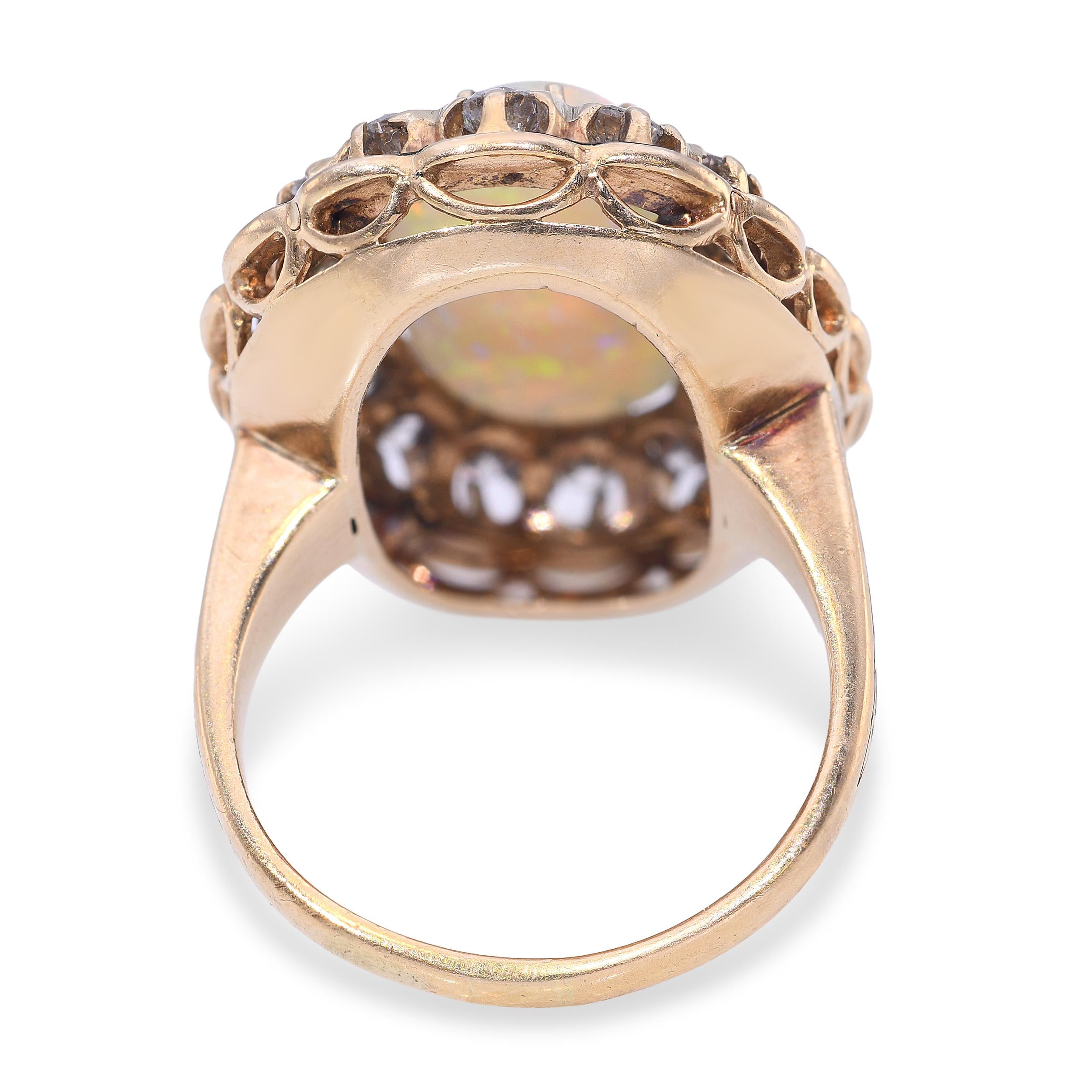Vintage Yellow Gold 4.42ct Opal & 1.70ctw Diamond Enamel Accented Ring