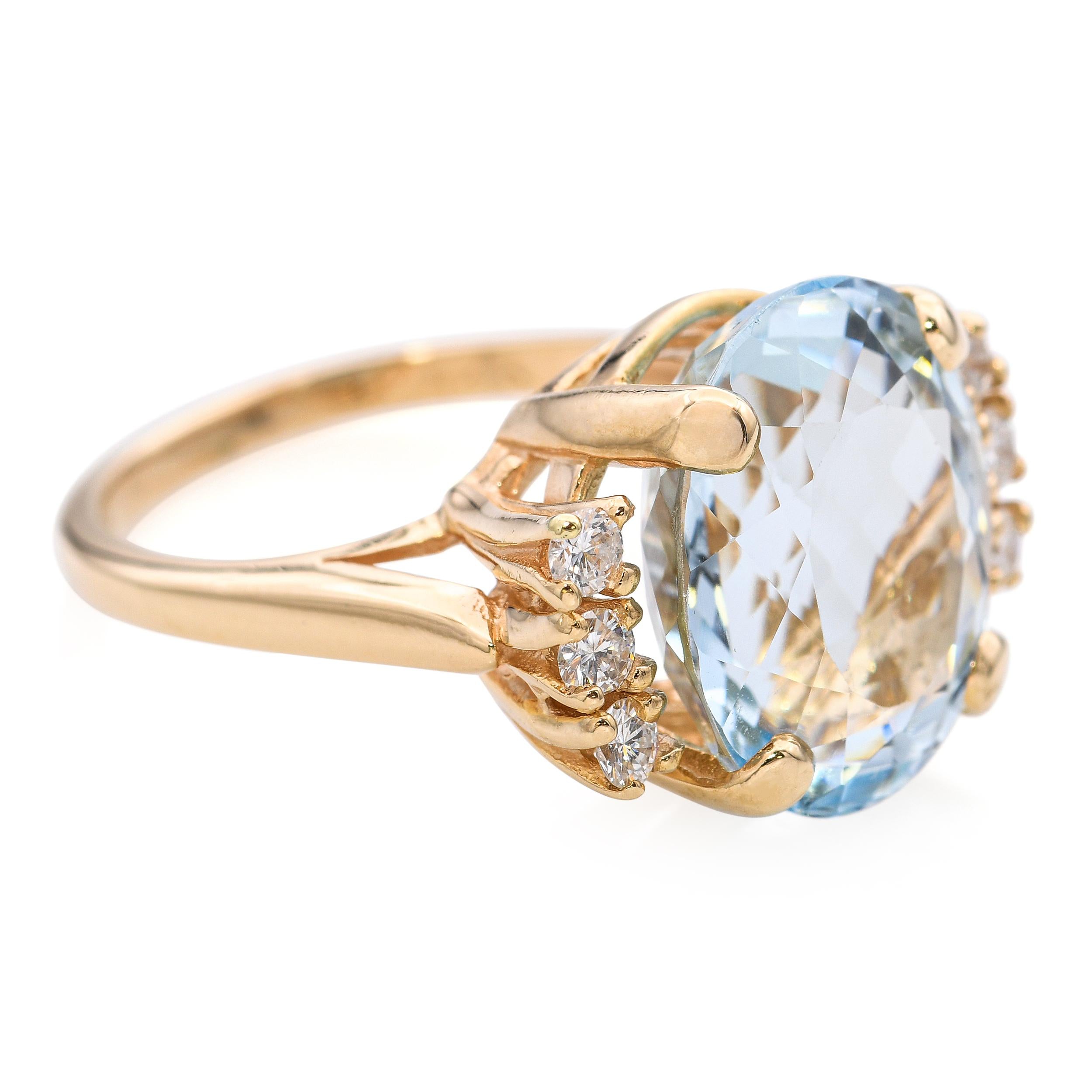 14k Yellow Gold Aquamarine and Diamond Ring