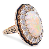 Vintage Yellow Gold 4.42ct Opal & 1.70ctw Diamond Enamel Accented Ring
