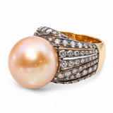 Vintage 18k Yellow Gold Golden South Sea Pearl & Diamond Ring