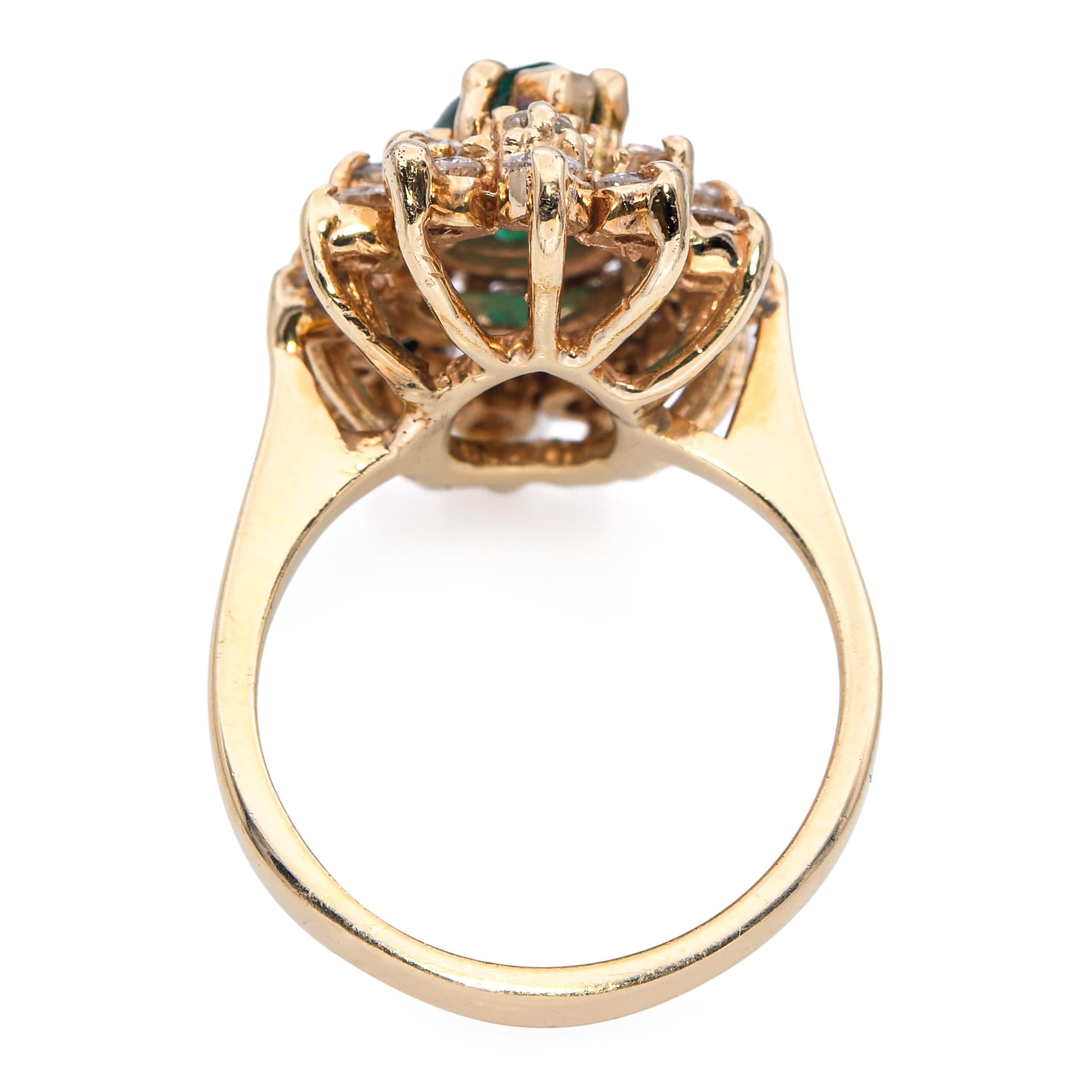 Vintage 14k Yellow Gold 1.03ct Emerald and Diamond Statement Ring