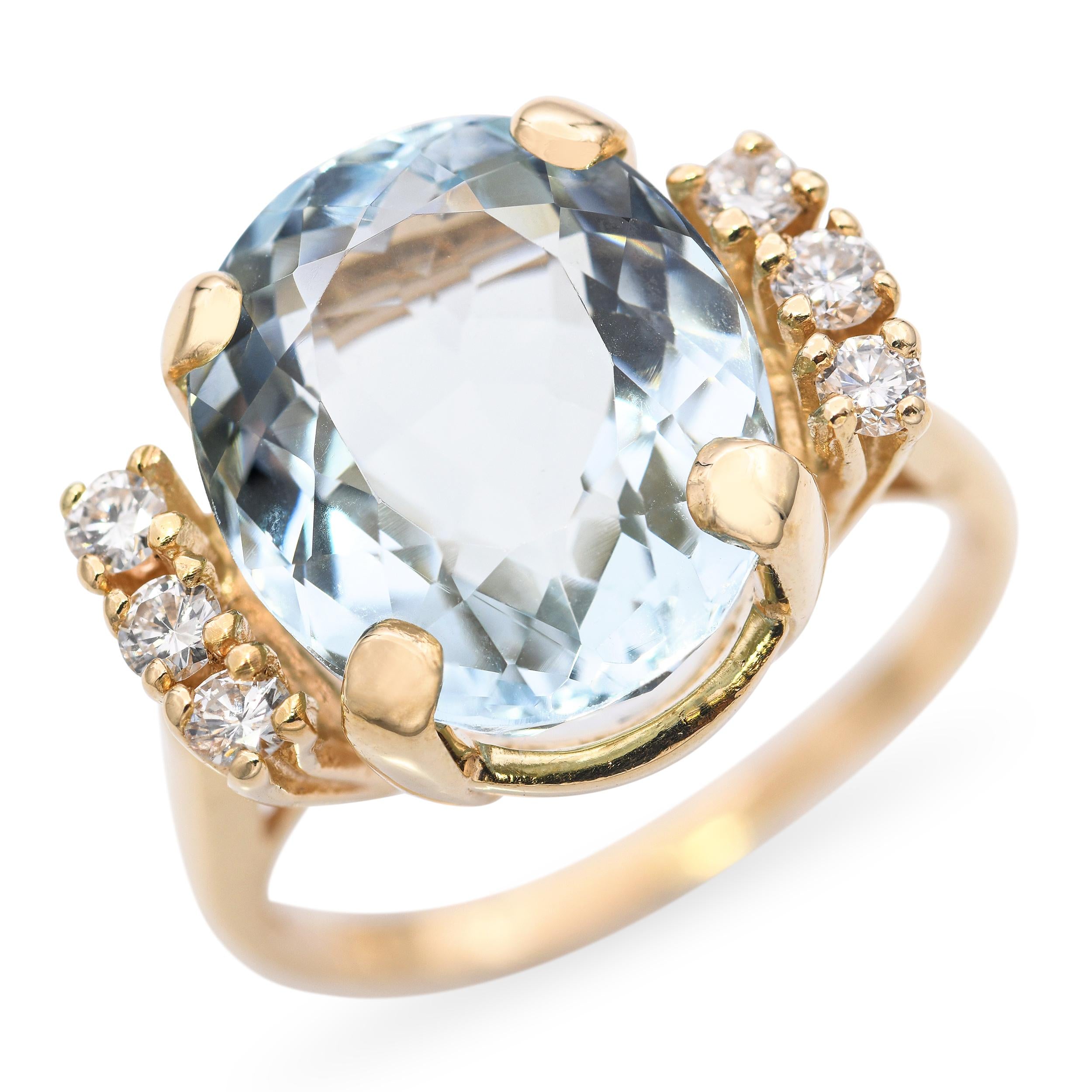 14k Yellow Gold Aquamarine and Diamond Ring