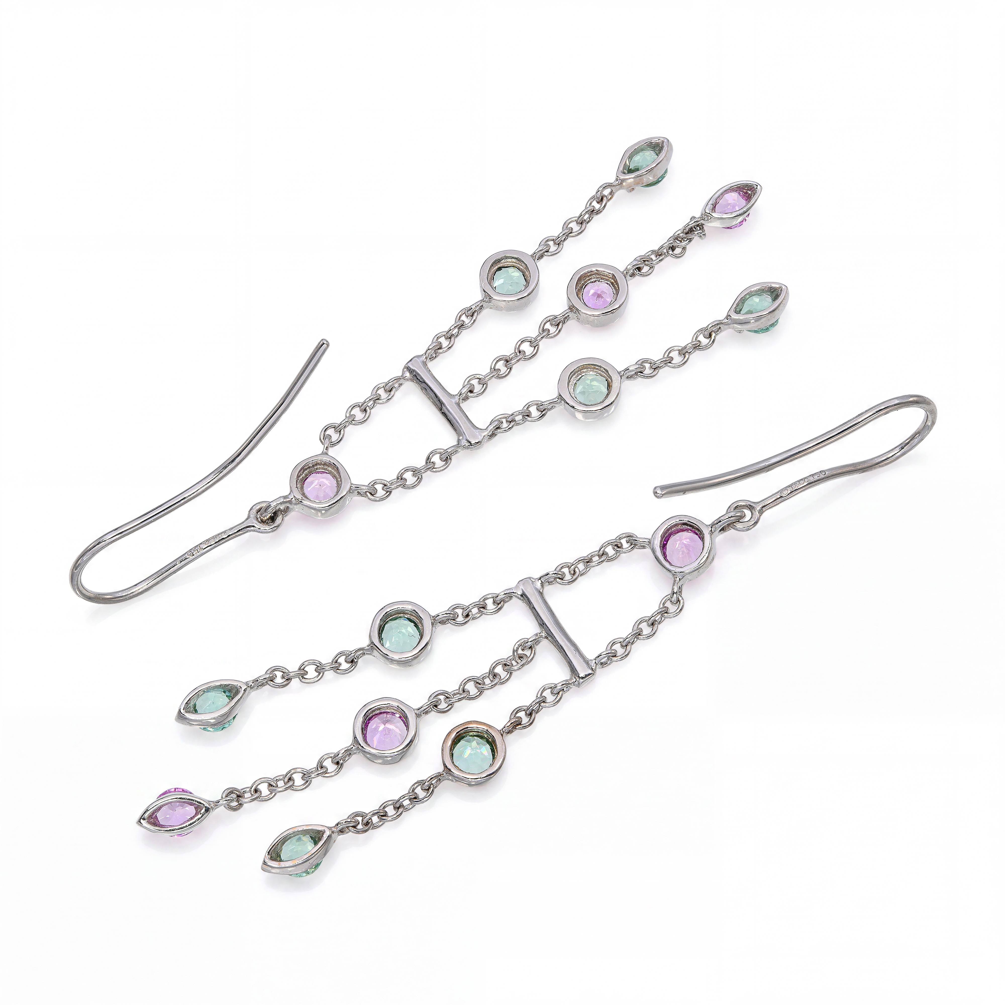 Tiffany & Co. 18k White Gold Tourmaline, Pink Sapphire Fringe Earrings