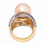Vintage 18k Yellow Gold Golden South Sea Pearl & Diamond Ring