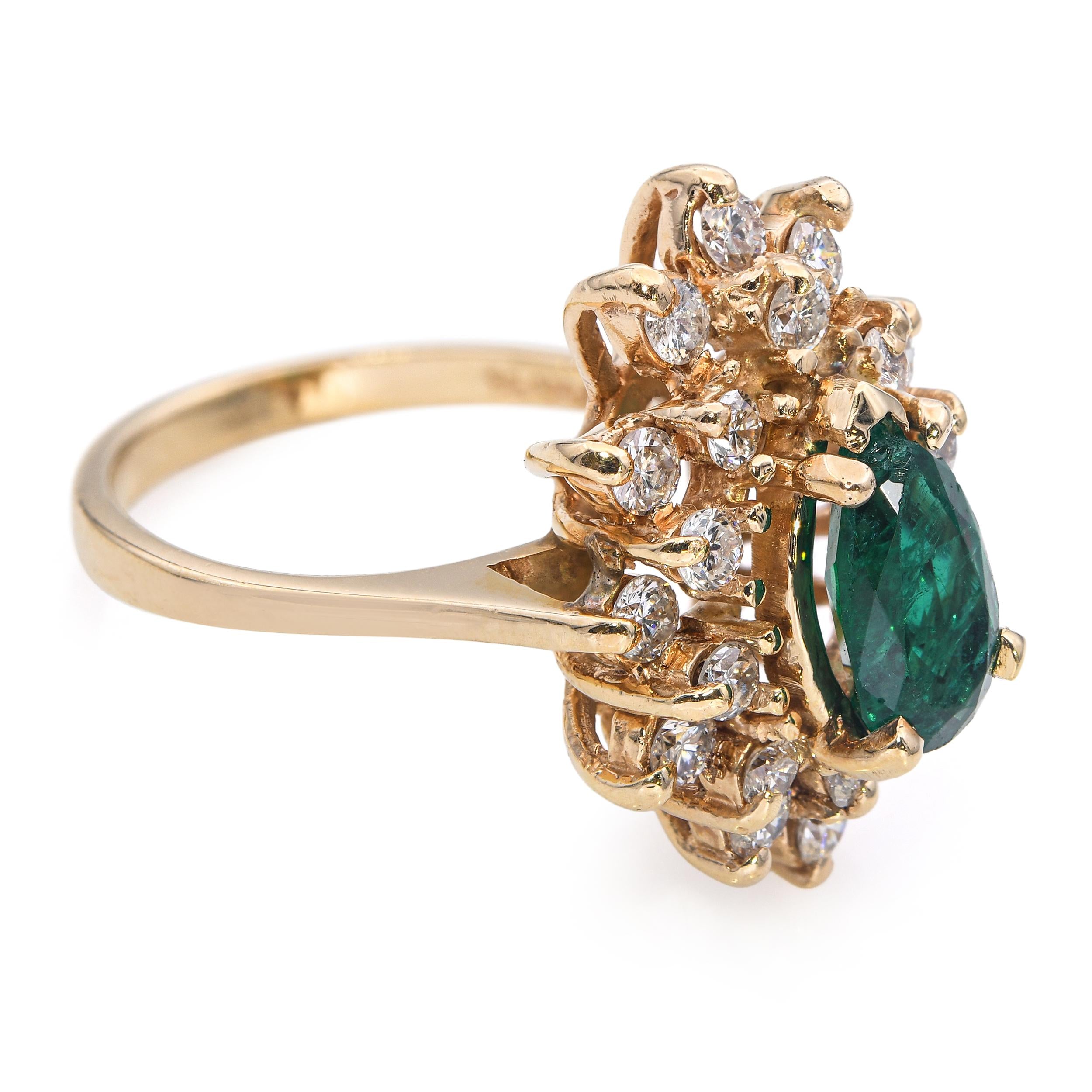 Vintage 14k Yellow Gold 1.03ct Emerald and Diamond Statement Ring