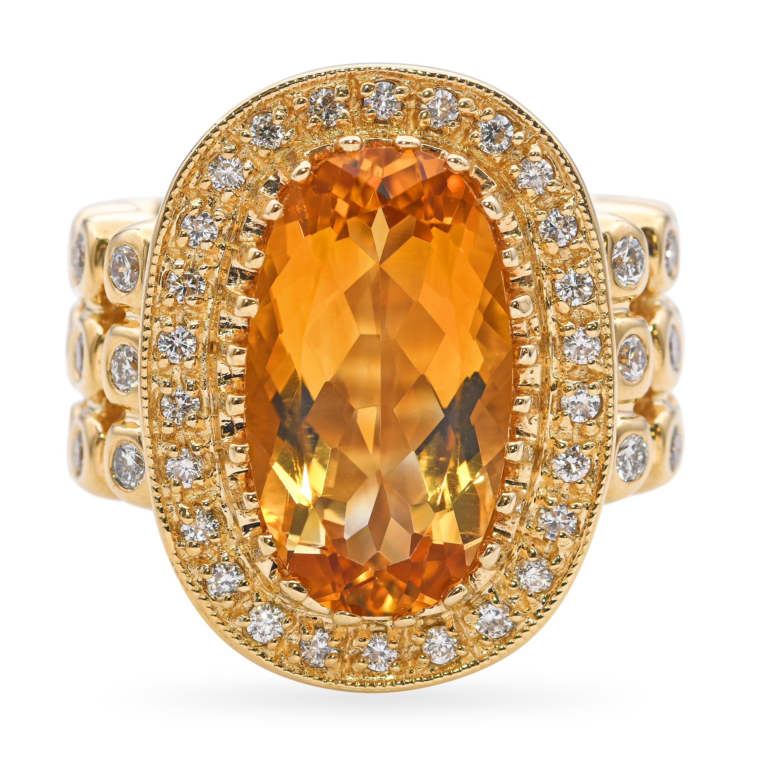 14k Yellow Gold Citrine Diamond Cocktail Ring