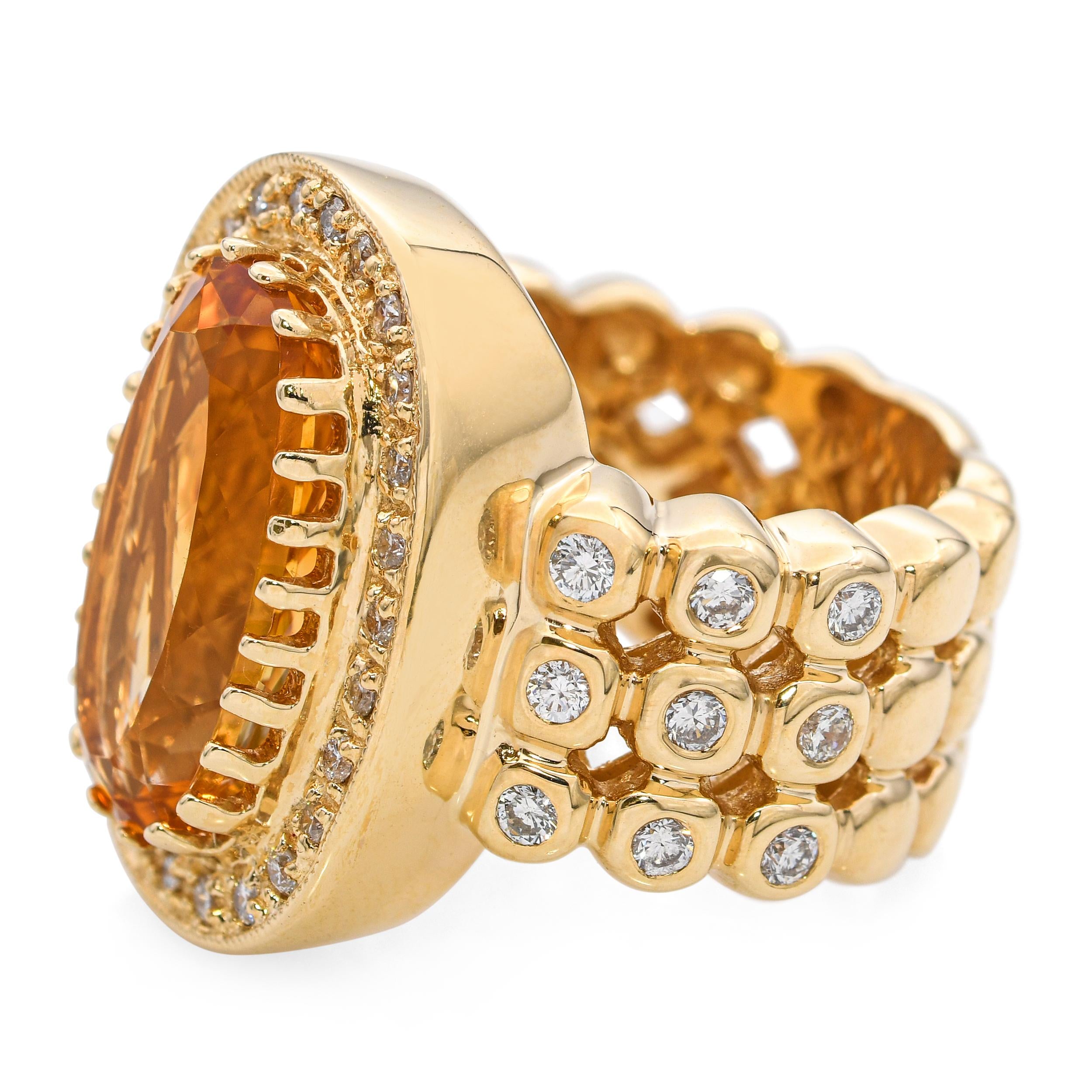 14k Yellow Gold Citrine Diamond Cocktail Ring
