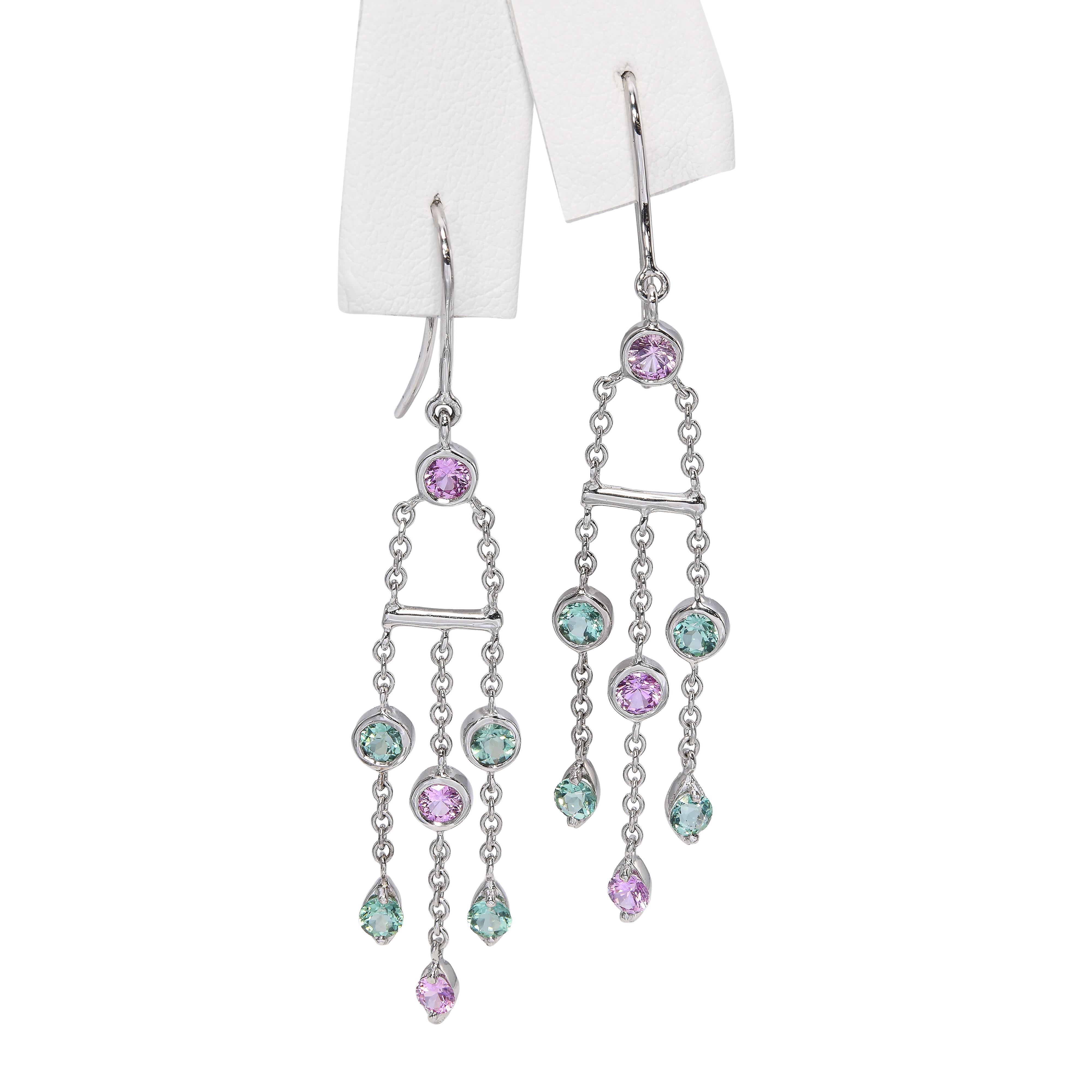 Tiffany & Co. 18k White Gold Tourmaline, Pink Sapphire Fringe Earrings
