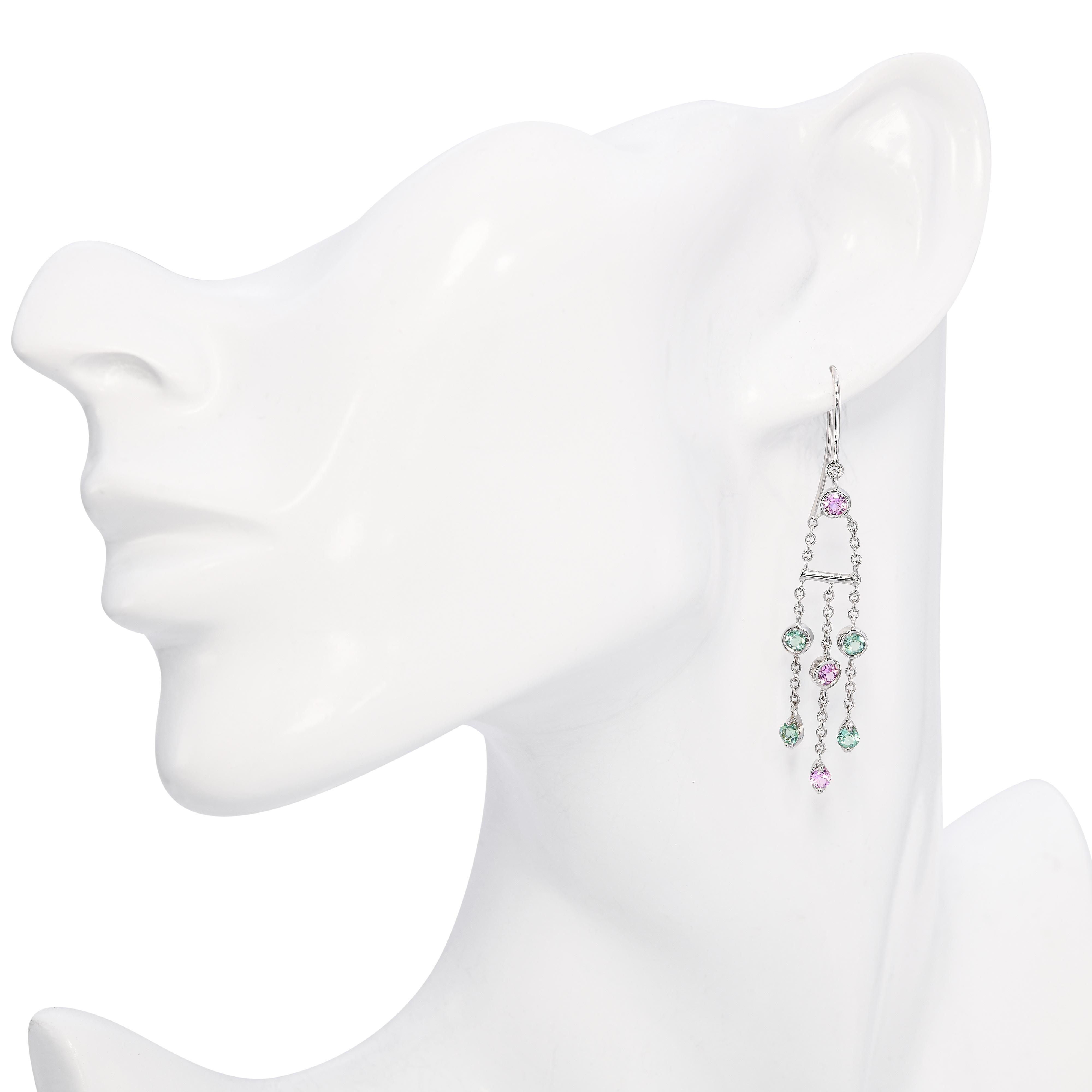 Tiffany & Co. 18k White Gold Tourmaline, Pink Sapphire Fringe Earrings