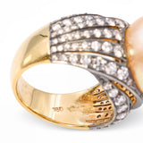 Vintage 18k Yellow Gold Golden South Sea Pearl & Diamond Ring