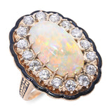Vintage Yellow Gold 4.42ct Opal & 1.70ctw Diamond Enamel Accented Ring