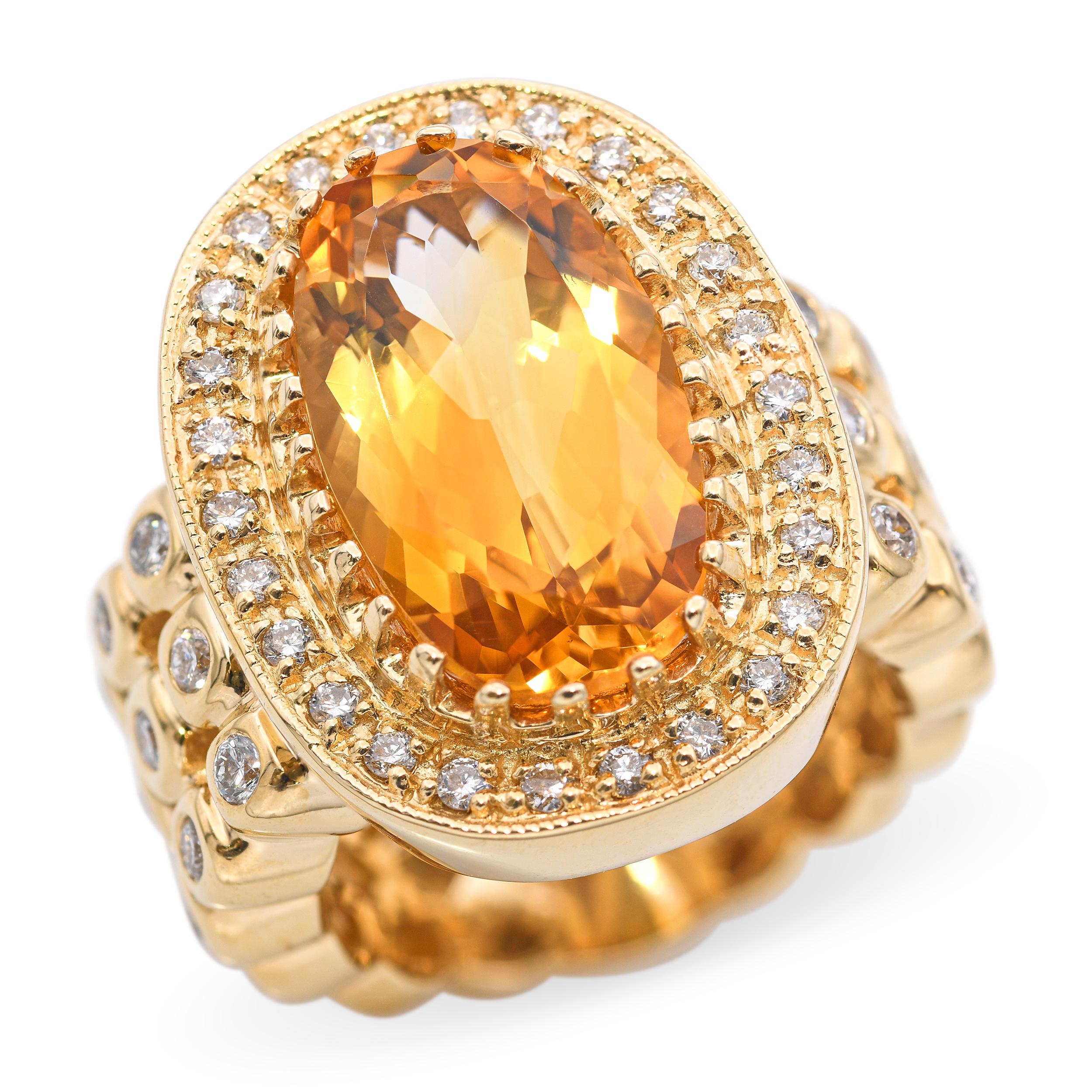 14k Yellow Gold Citrine Diamond Cocktail Ring