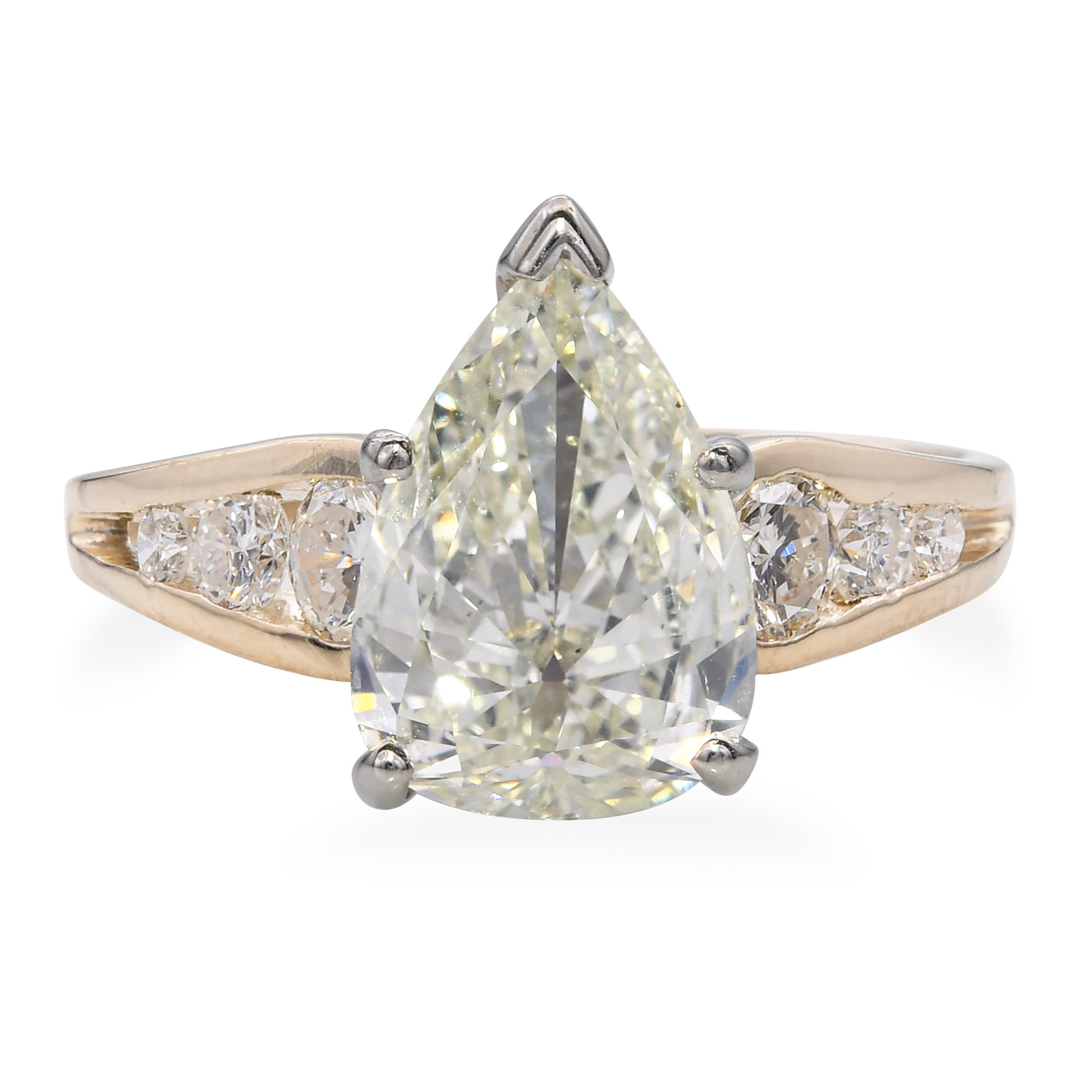 14k Yellow Gold 2.22tcw Pear and Round Shape Diamond Engagement Ring