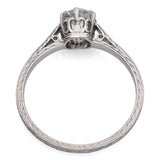 Antique Art Deco Carved Platinum 0.73ct Old European Cut Diamond Engagement Ring