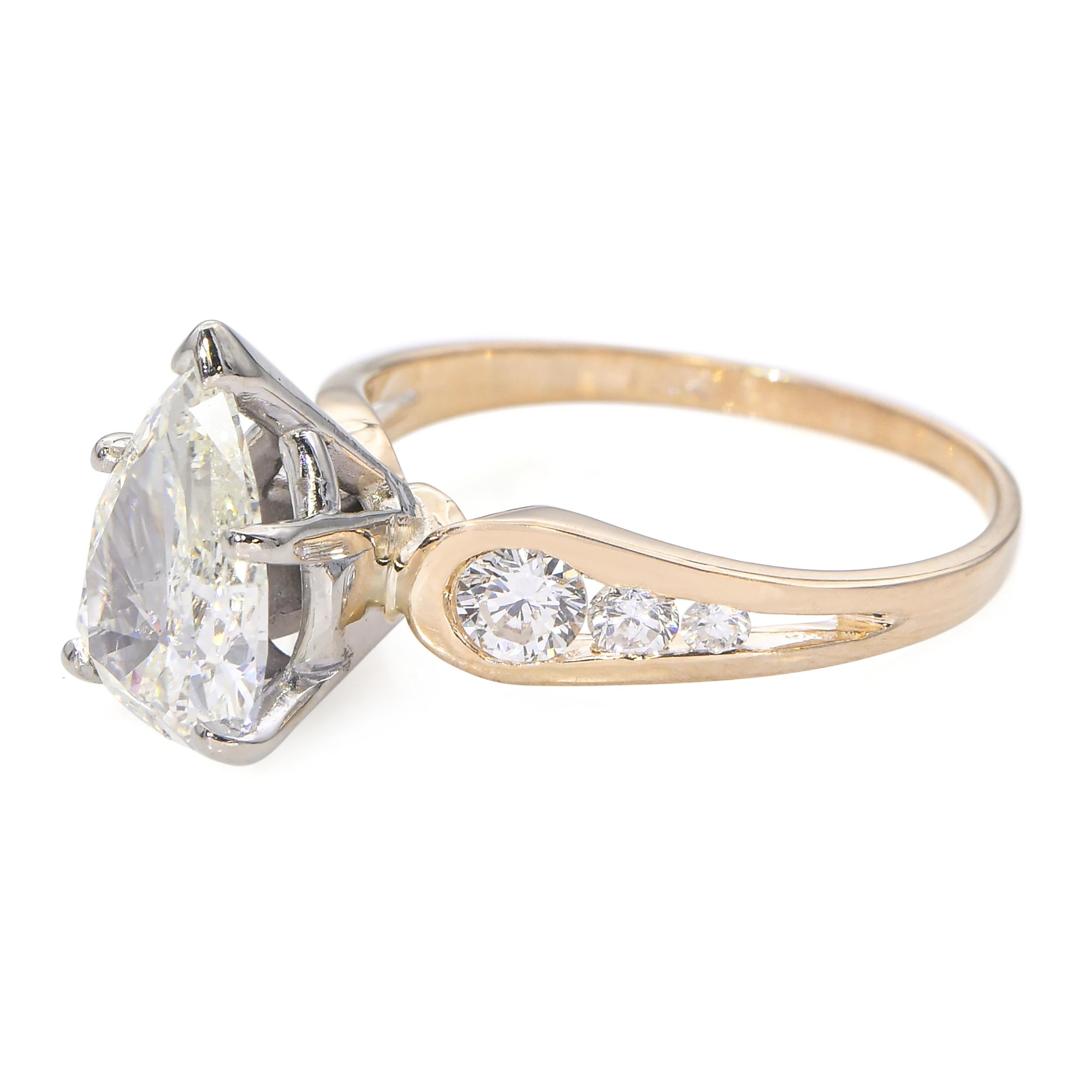 14k Yellow Gold 2.22tcw Pear and Round Shape Diamond Engagement Ring