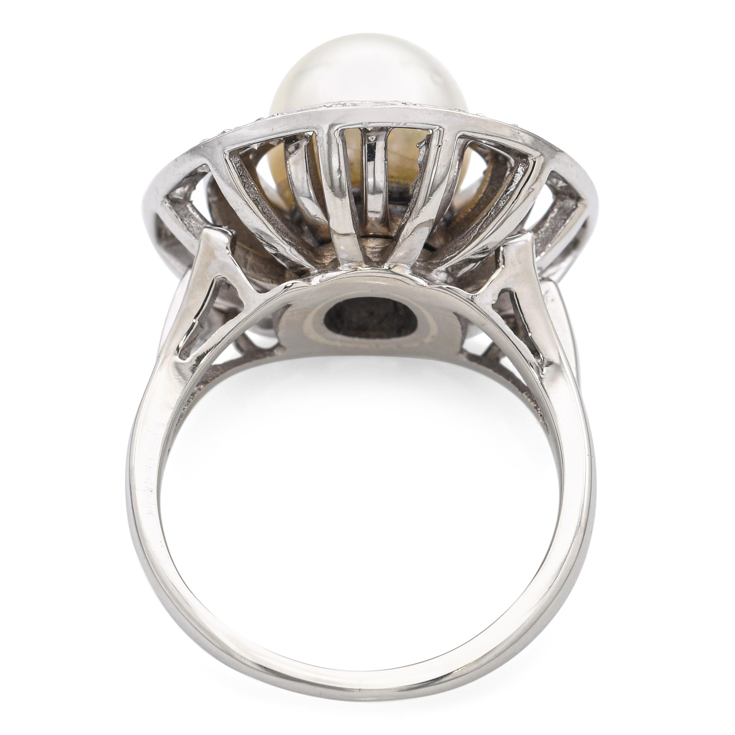 Retro White Gold Pearl and 0.55tcw Diamond Circle Halo Ring
