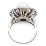 Retro White Gold Pearl and 0.55tcw Diamond Circle Halo Ring