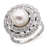 Retro White Gold Pearl and 0.55tcw Diamond Circle Halo Ring