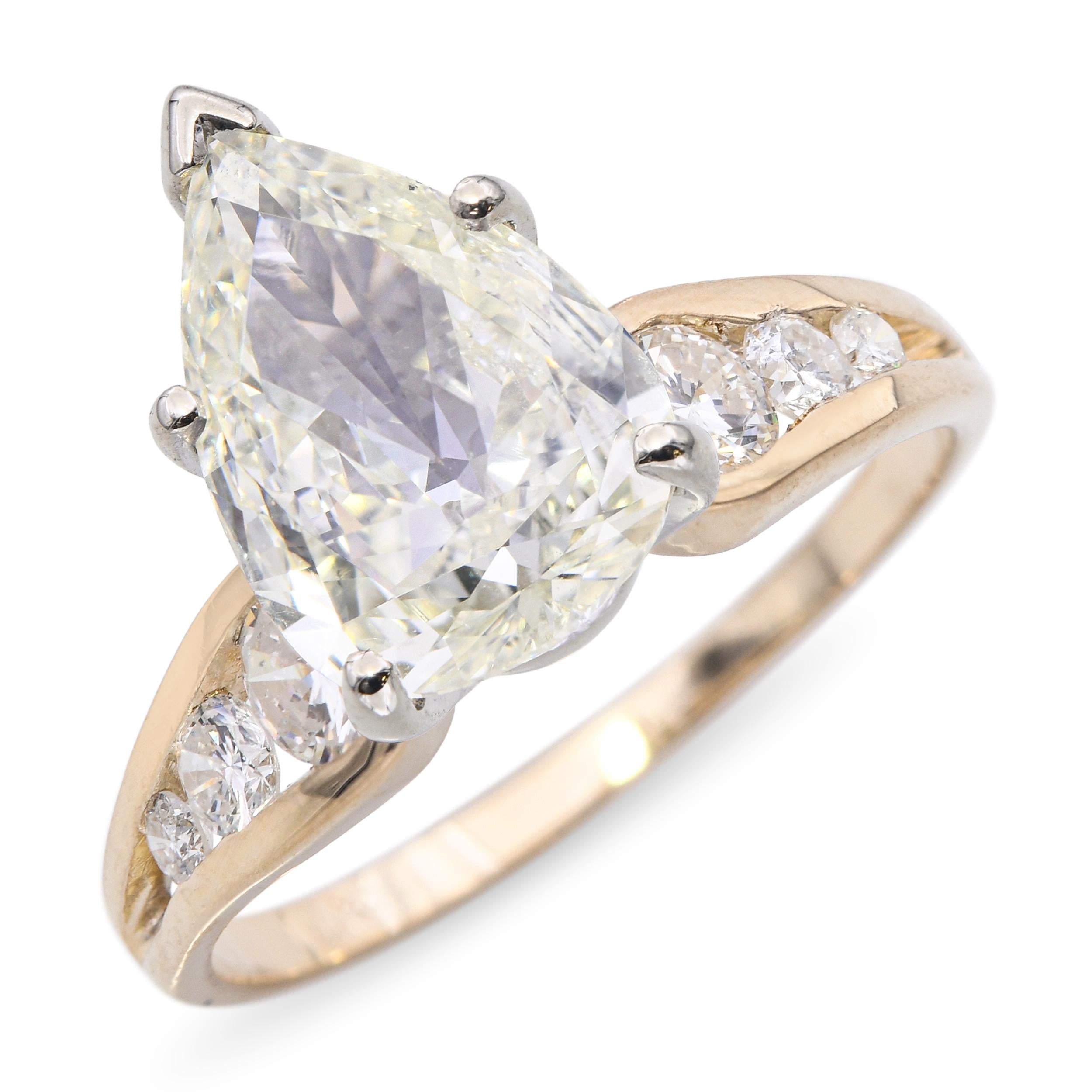 14k Yellow Gold 2.22tcw Pear and Round Shape Diamond Engagement Ring