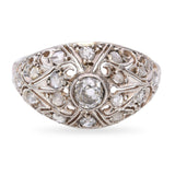 Antique Silver Old European and Rose Cut Diamond Filigree Ring