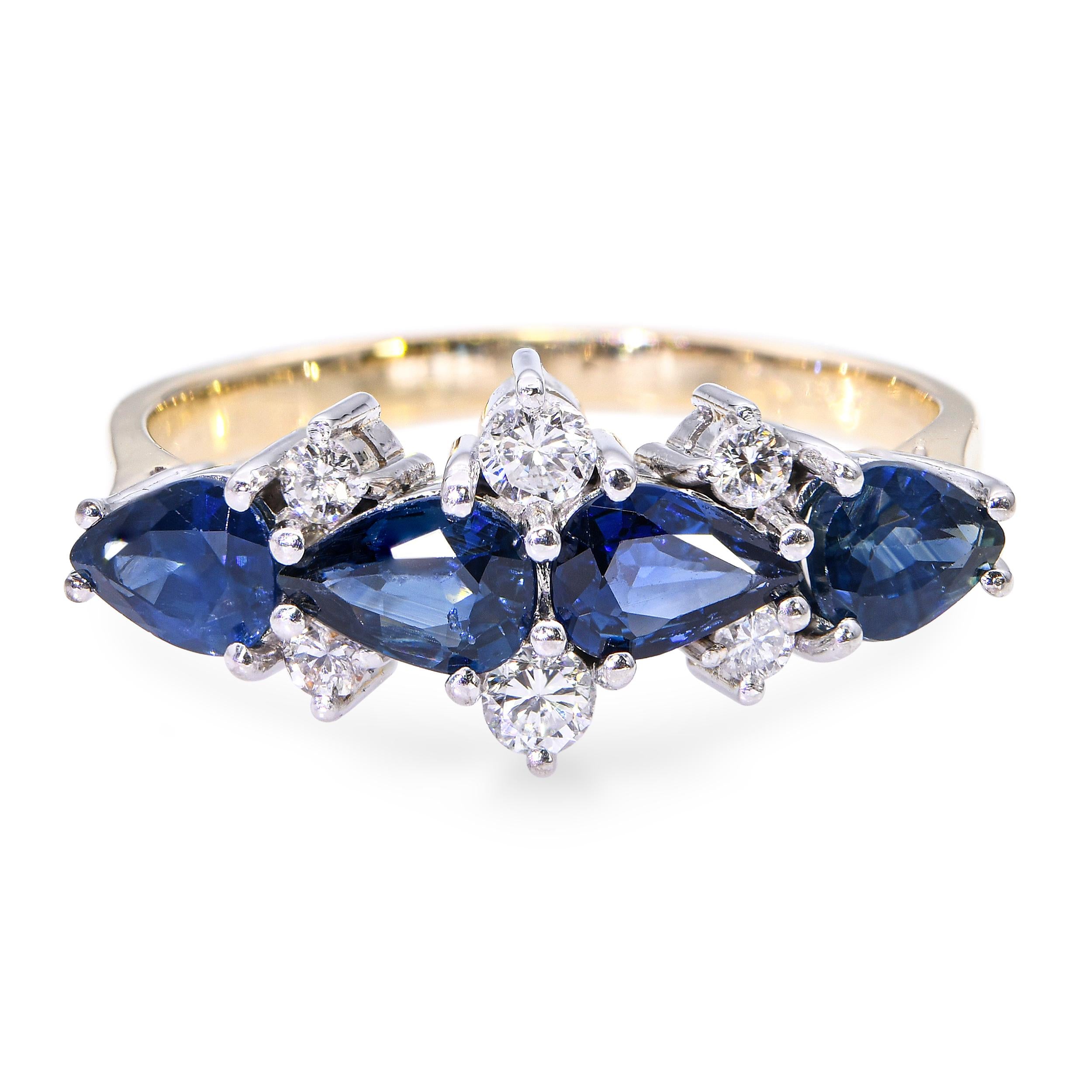 Vintage 14k Two Tone Gold Sapphire and Diamond Cluster Ring