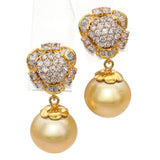 Yellow Gold Golden South Sea Pearl Diamond Earrings and Pendant Jewelry Set