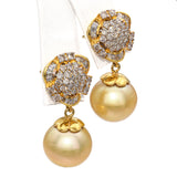 14k Yellow Gold Golden South Sea Pearl Diamond Earrings and Pendant Jewelry Set
