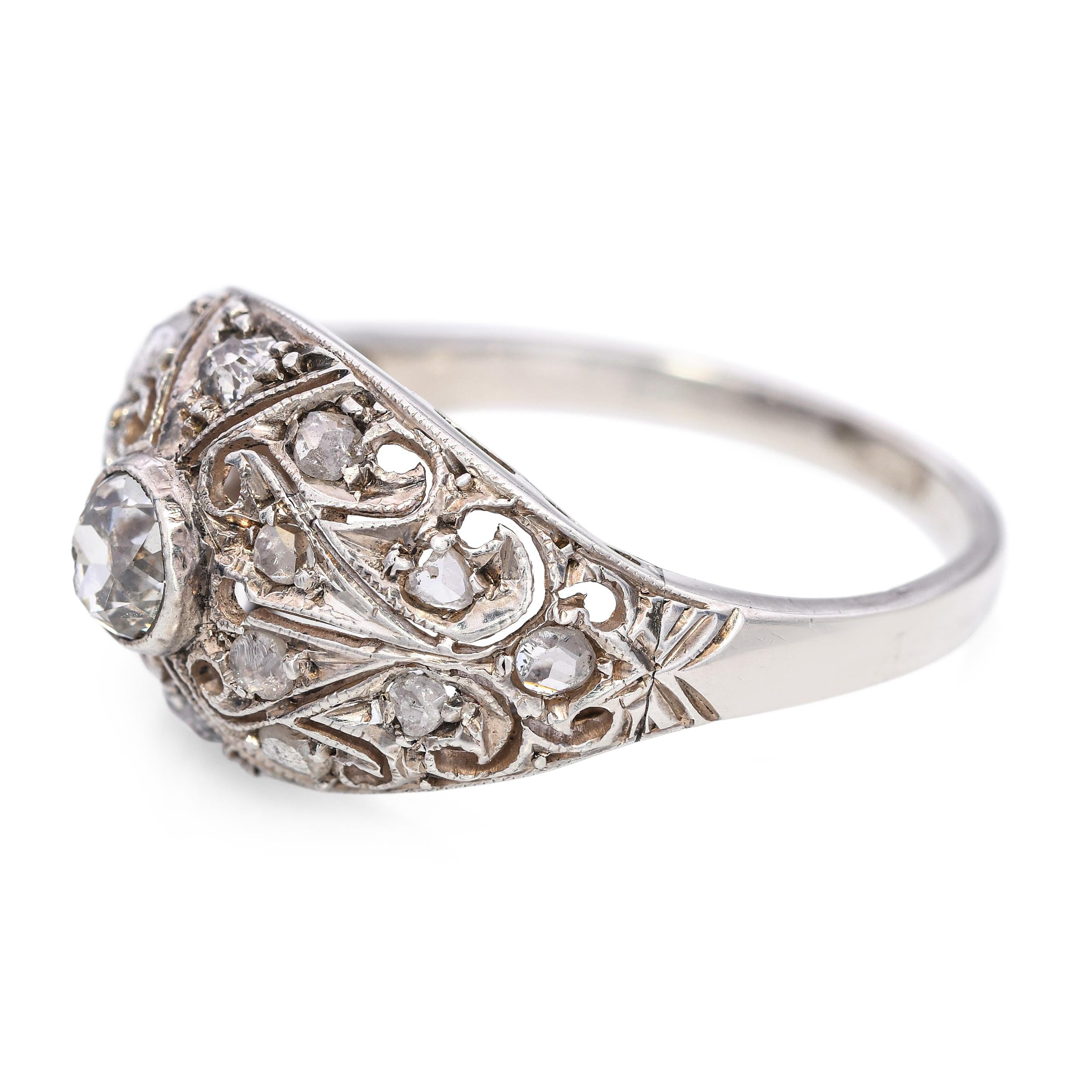 Antique Silver Old European and Rose Cut Diamond Filigree Ring